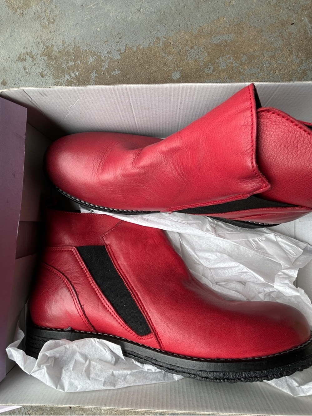 Eric Michael Red Leather Ankle Boots with Elastic Side Panels